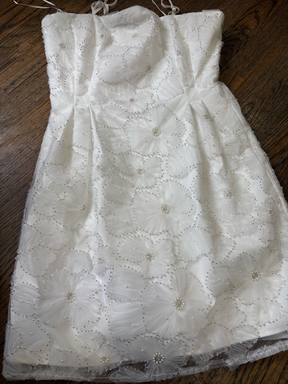 MWT Sam Edelman beaded pearl floral  Strapless White Lace Mini Dress size 6